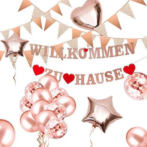 Willkommen Zuhause Deko, Girlande Willkommen Zuhause Banner, Welcome Home Baby Ballon Deko mit 5M Wimpel Banner, Herzlich Willkommen Schild Eburt Deko Willkommen Zurück für Zuhause, Party