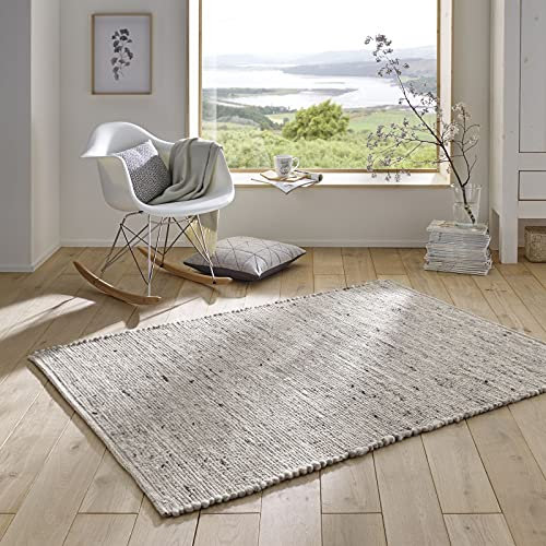 Taracarpet Handweb-Teppich Malmoe Wolle im Skandinavischem Landhaus Design Wohnzimmer Esszimmer Schlafzimmer Flur Läufer beidseitig verwendbar hellgrau meliert 250x340 cm