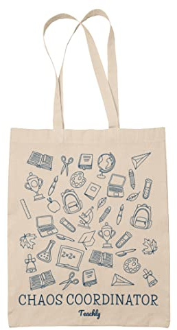Teachly Chaos Coordinator Baumwolltasche - Jutebeutel für Einkäufe und die Schule - aus 100% Bio-Baumwolle mit langen Henkeln