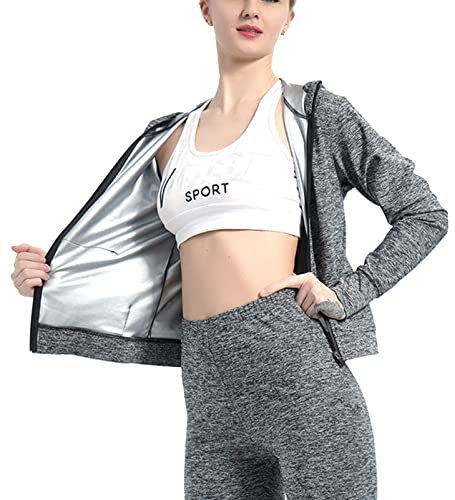 KUMADAI Saunaanzug Damen Schwitzanzug Sauna Effekt Jacke Gewichtsverlust Fitness Body Shaper Sauna Thermo Tank Top Saunaanzüge Training Bauchweg,Grau,S