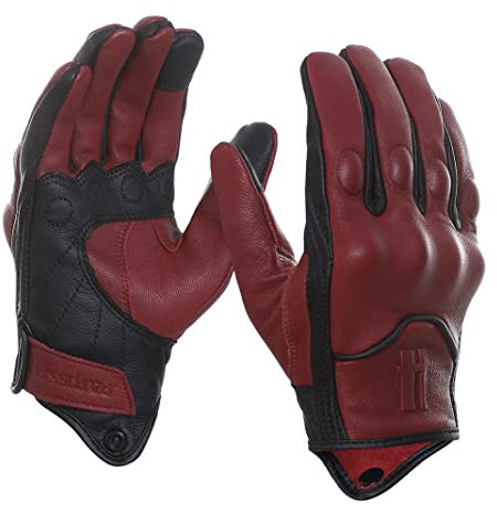 Harssidanzar Gant de Moto,Homme en Cuir Touchscreen Gants d'équitation avec Protections Professionnelles sur Les Jointures GM028, Rouge Noir(Améliorer-1), Taille XL