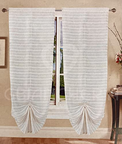 GBiancheria Coppia Tende a Pacchetto Regolabili a Vetro NAUSICA per Finestra 70x150cm e Portafinestra 70x240cm pronte da appendere (Beige, 70x240)