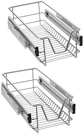 NAIZY 2x Teleskopschublade 30cm Breite anwendbar Küchenschublade Silber Küchen Regal aus Massiver Edelstahl Schrankauszug Küchenschrank (Tatsächliche Breite 27cm, 2 Stück)
