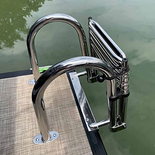 4 Stufen Leiter Teleskopisch Mit Rutschfesten Stufen Handlauf Und Breiter Pedal Badeleiter 316 Edelstahl Bootsleiter, Bootsleitern Klappbar Boot Poolleiter Schwimmdeckleiter