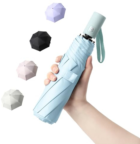 BAODINI Reise-Mini-Regenschirm für Geldbörse mit Etui – kleiner kompakter UV-Regenschirm, Sonnenschutz, leicht, kleiner Taschenschirm mit Etui für Damen und Mädchen