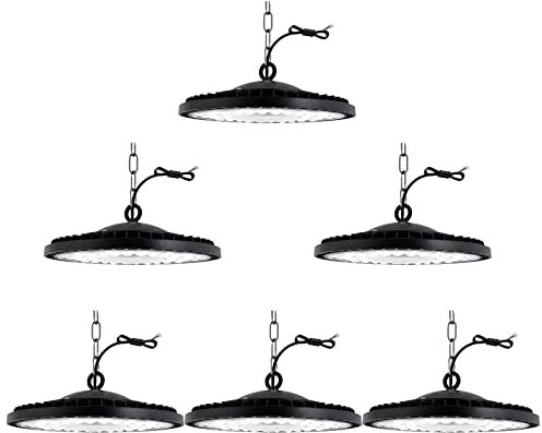 Jefedana 6pcs-300W LED Strahler Industrielampe, 30000LM UFO Werkstattlampe IP65 High Bay Licht, 6500K Kaltweiß Hallenbeleuchtung für Werkstätten Industrie Fabrikhallen