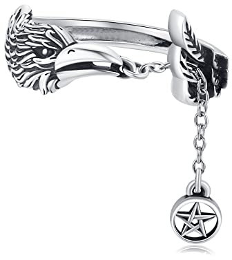 Raben Ring 925 Sterlingsilber Verstellbarer Wikinger Raben Ring Mit Pentagramm Kette Krähe Offener Ring Wiccan Raven Schmuck Geschenke für Damen