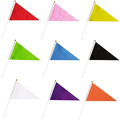45 Pack Solid Color Pennant Flags Small Mini Hand Held Plain White Red Blue Black Green Yellow Purple Orange Pink Pennant DIY Graffiti Stick Flags Set