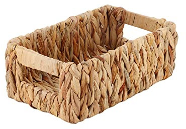YAHUAN Gewebte Wasserhyazinthe-Körbe zum Organisieren, rechteckige Weidenkörbe mit integrierten Griffen, kleine Aufbewahrungskörbe für Regale, Küche, Make-up, Toilettenpapier (Wasserhyazinthe 1 Stück)
