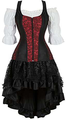 Grebrafan Steampunk Trägern Corsage mit Piraten Rock und Bluse | Vampire Kostüm Korsett Damen Halloween