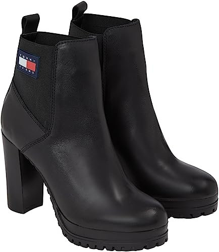 Tommy Jeans Stivali Bassi Donna High Heel in Pelle, Nero (Black), 39 EU