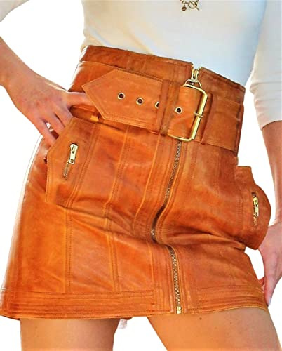 A-Style Lederrock in ECHT-Leder mit breitem Gürtel in Cognac Modell: Charlotte (as3, Alpha, x_l, Regular, Regular)