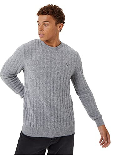 Jack Wills Mens Marlow Merino Wool Cable Knit Sweater Grey S