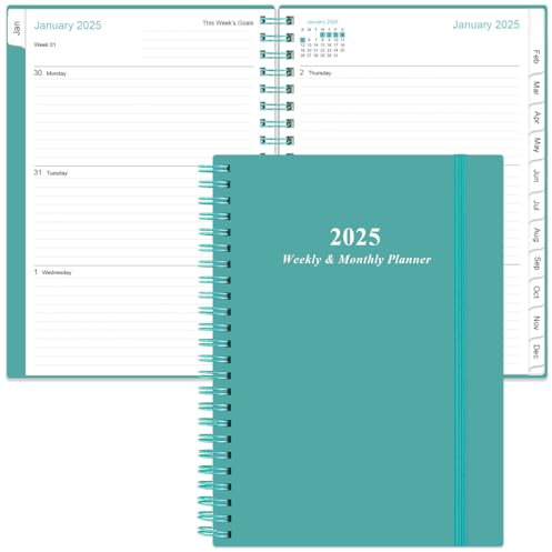 Heveboik Agenda 2024, formato A5, settimanale e mensile per tenere traccia degli obiettivi, da gennaio 2024 a dicembre 2024, 16 x 21 cm, con copertina flessibile, linguette, tasca interna, color