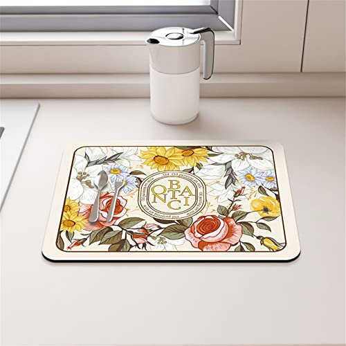 Morbuy Tapis Égouttoir Vaisselle, Motif Fleur Tapis de Séchage Vaisselle Super Absorbant, Tapis Évier Cuisine à Séchage Rapide, pour Les Comptoirs de Cuisine de Bar à Café (50x60cm,Rose)