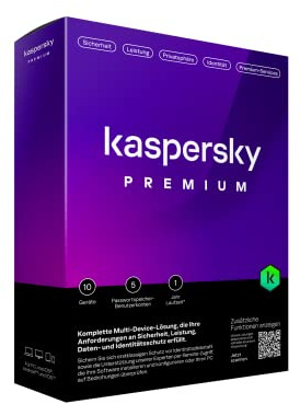 Kaspersky Premium 2023|10 Geräte|1 Jahr|Anti-Phishing und Firewall|Unbegrenzter VPN|Passwort-Manager|Kindersicherung|Experten Unterstützung|PC/Mac/Mobile|Aktivierungscode in Standardverpackung