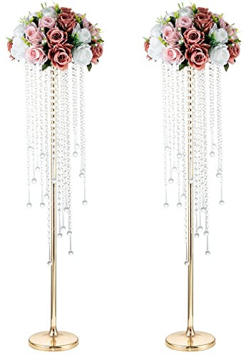 NUPTIO Hochzeit Vasen Tafelaufsätze 2 Stück 100cm Hohe Goldene Vase für Blumen Kristall Blumenständer Metall Hochzeiten Tafelaufsätze für Geburtstag Party Jubiläum Gang Wohnzimmer Dekoration