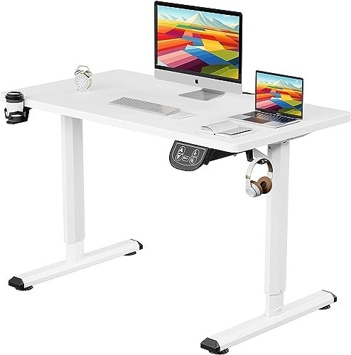 Dripex Scrivania Regolabile in Altezza 110cm, Standing Desk Motorizzata Ergonomica, Multifunzione per Computer, Studio, Postazione di Lavoro, Bianco