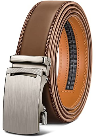 KEMISANT Gürtel Herren, Ledergürtel Ratsche Automatikschließe für Herren Business Anzug, 35mm Breit Gürtel,Größe Angepasst(Tawny-130cm/38-44 taille verstellbar)