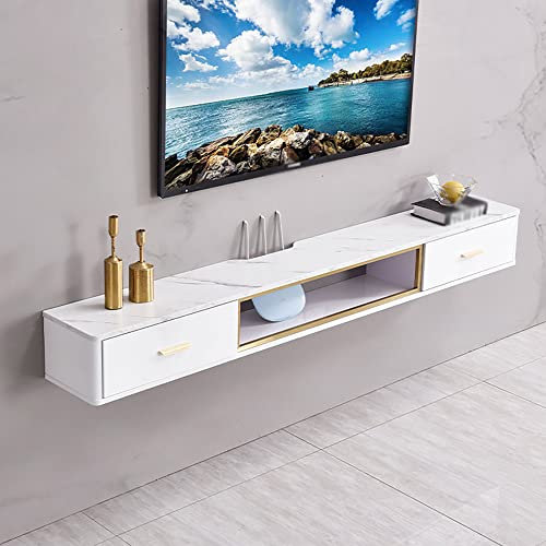 Meuble TV Flottant, Type de Tiroir Design Creux Sculpté Salon Suspendu Support de Décodeur Mural, Convient pour la Salle des Médias/Blanc / 120cm