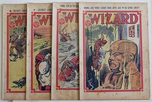 The WIZARD story paper, 4 consecutive issues from February 1938: Iron Road to Sudden Death; Phantom Pirates of Wild Horse Rapids; Spadger Isle; Seven Plagues from Silent Swamp, and lots more.