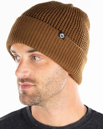 Funky Junque Beanie für Herren und Damen, Waffelstrick, dick, warm, Wintermütze, Armbanduhr, Skimütze, Unisex, modisch, Braun, Einheitsgröße