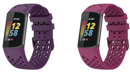 KAREN66 2 Stück Armband Kompatibel mit Fitbit Charge 6 Armband, Weiche Atmungsaktive Verstellbares Wasserdichtes Armbänder Kompatibel mit Charge 6 Aktivitätstracker Ersatzarmband (Lila+Wein)