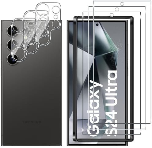 Lutree para Samsung Galaxy S24 Ultra 5G Cristal Templado, 3+3 Piezas Protector de Pantalla+Protector de Lente de Cámara, HD Anti-Arañazos Sin Burbujas Vidrio Templado Película Protectora