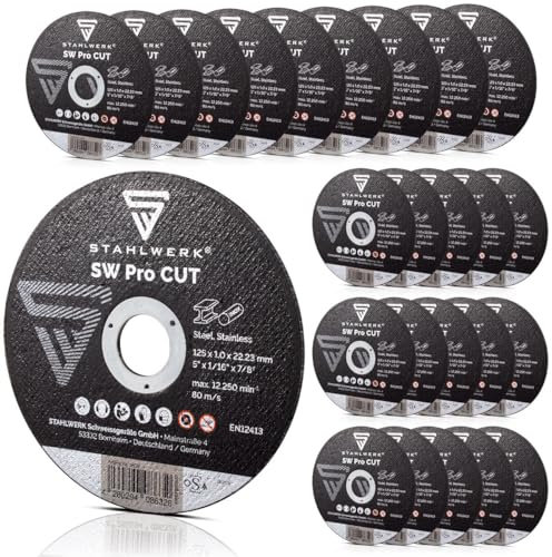 STAHLWERK Trennscheibe SW Pro CUT 25er Set 125 x 1,0 x 22,23 mm | 5 x 3/64 x 7/8 Schleifscheiben | Flexscheiben für Winkelschleifer zum Trennen von Stahl, Edelstahl, Aluminium und NE-Metallen