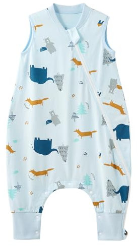 Duomiaomiao Schlafsack mit füßen, Sommerschlafsack mit füßen,100% Baumwolle Baby,Sommerschlafsäcke Baby 0.5 tog mit Atmungsaktiv, Cartoon-Elefant