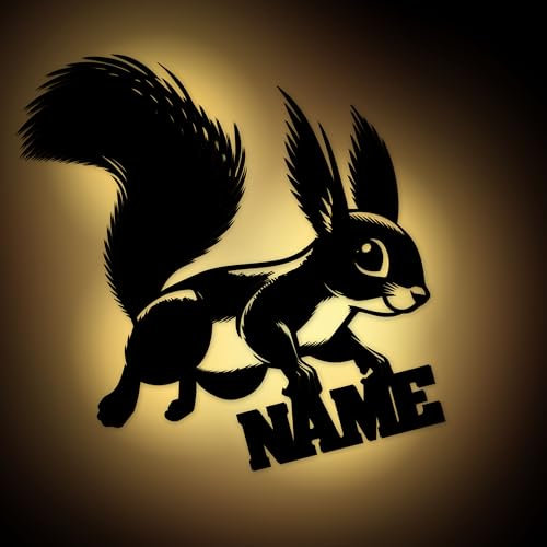 Personalisierte Eichhörnchen Lampe mit Namen – DIY Waldtiere Deko, LED Nachtlicht aus MDF Holz für Zimmer