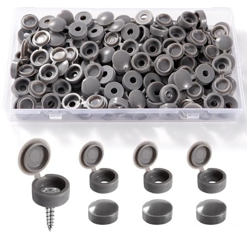 YIXISI 100 Piezas Tapa de Tornillo de Plástico, Tapas Cubierta de Tornillo con Bisagras para Tornillos de Número 6 y 8, para Armarios de Muebles, Gris