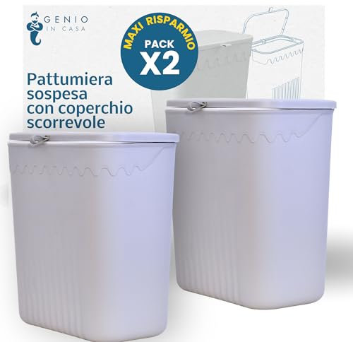 GENIO IN CASA 2er Set Mülleimer Küche Unterschrank zum Aufhängen 12L - Biomülleimer Hängend Küche, Bad und Büro - Küchenabfalleimer für Mülltrennung (2x Grau)