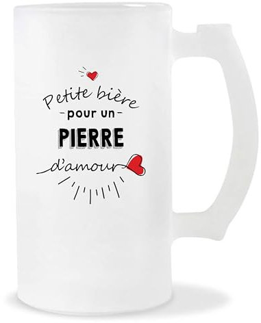 Chope Pierre Petite bière d'amour | Idée Verre à bière Pinte Cadeau Apéro Noël Secret Santa Famille Anniversaire Humour