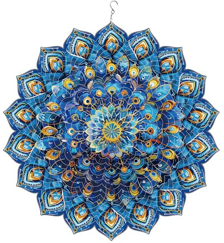 Mandala-Pfauen-Windspiel, 30,5 cm, 3D-Edelstahl, zum Aufhängen, Mandala, Pfau, Geschenke für Damen/Herren, Windfänger, kinetische Skulptur für Innen- und Außendekoration, Hofkunst, Gartendekoration