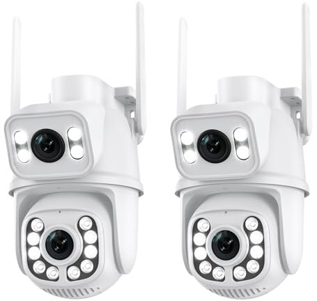 ANBIUX 2K Camara Vigilancia WiFi Exterior con Doble Lente, PTZ Cámara IP Vigilancia Domicilio, Cámara de Seguridad con Visión Nocturna Color, Seguimiento Automático, Audio Bidireccional, 2 Piezas