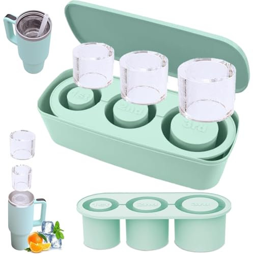 Ice Cube Tray for Stanley Cups 30-40 Oz,Silicone Ice Mold with Lid for Freezer,3 Empty Heart Cylinder Ice Cube Maker for Chilling Cocktails Whiskey Drinks Coffee