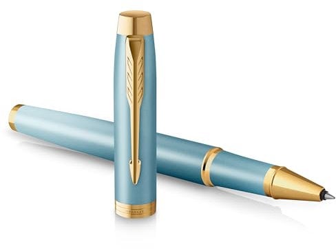Parker IM Writing Rituals Tintenroller, grünes Gehäuse mit Farbverlauf, goldene Zierteile, feine Spitze, schwarze Tinte, Geschenkbox