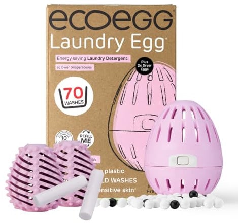 Ecoegg Spring Blossom Refillable Laundry Egg & Dryer Balls. Eco Detergent Replacement. Non Bio, no enzymes, phosphates. 70 Washes. Dryer Balls Reduces Drying Time.