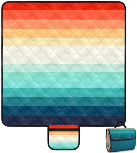 Picknickdecke Wasserdicht Sandfrei, 200x200cm Waschbar Stranddecke Wasserdicht für 4-6 Personeni mit Tragegriff, Leicht und Tragbar Strandmatte, Picknick Decke für Strand, Camping, Garten, Reisen
