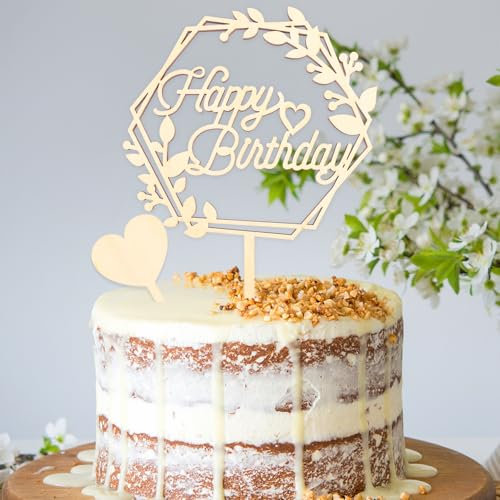 DazzJoy Holz Happy Birthday Tortendeko,Cake Topper Geburtstag,Tortendeko Geburtstag Mädchen Junge,Kuchen Deko Geburtstag,Happy Birthday Cake Topper,Kuchendeko Geburtstag