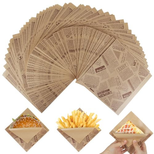 150 Stück Burger Papier,Döner Tüten,Snacktaschen,Sandwich Papier, Wasserdicht Deli Papierblätter Wrap Papiers für Burger, Sandwich, Pommes,Frittierte Speisen(15x15cm)
