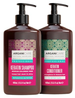 ARGANICARE | Keratin-Serie, reparierendes und nährendes Shampoo | Mit Bio-Keratin | Regeneriert geschädigtes Haar | beugt Bruch vor | 2 x 400 ml