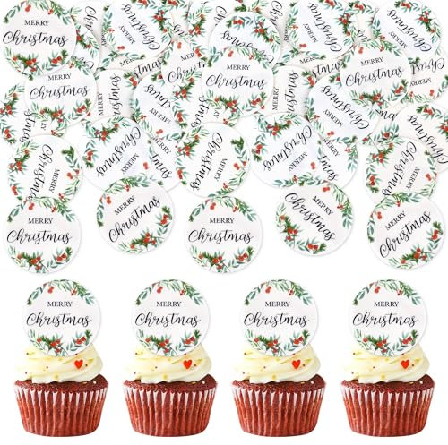 Blumomon 40 Stück Essbare Merry Christmas Cupcake Topper Essbare Weihnachts Kuchen Topper Weihnachts kuchen Dekoration Weihnachtsfeier Feiertagsbedarf