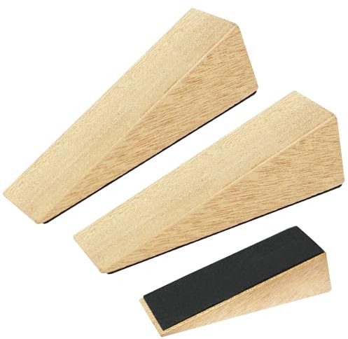 2pcs Wooden Door Stoppers, Non-Slip Door Wedges, Bamboo Wooden Door Stop, Fixed Door Stopper Base with Rubber for All Types of Doors