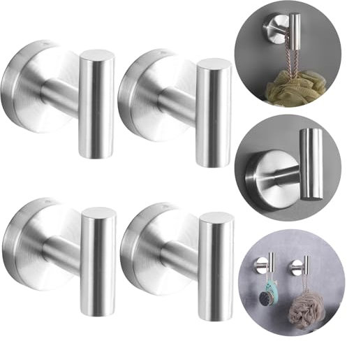 Boxonly Heavy Duty No-Drill Stainless Steel Suction Cup Coat Hook – Bathroom and Kitchen Towel Hooks, Brushed Silver – 4 Pcs, Strong Suction Hold, Up to 5kg Capacity, Modern Minimalist Design