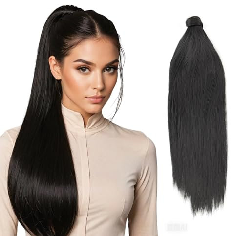 JJstar Coda Capelli Extension, Estensione di Coda di Cavallo 70cm Lungo Dritto Avvolgere Intorno a Clip in Coda di Cavallo Estensioni dei Capelli Sintetici per Donne e Ragazze