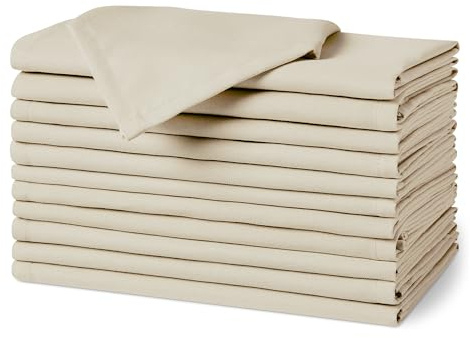 Amazon Basics Serviettes en Tissu Réutilisables Antitaches et Infroissables, Lot de 12, 43 x 43 cm, Beige
