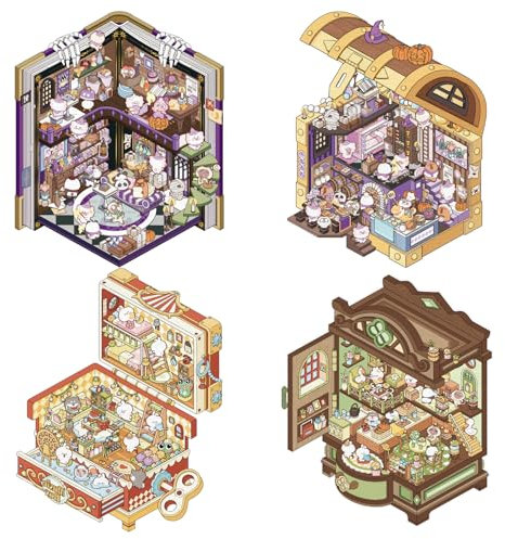 CutitiUU 4 Sets DIY 3D-Hausaufkleber, 3D-Stereo-Landschaftsaufkleber,3D-Szenenaufkleber, DIY 3D Haus Aufkleber Machen,Cartoon Szene Aufkleber für Linderung Stress Pass The Time (B)