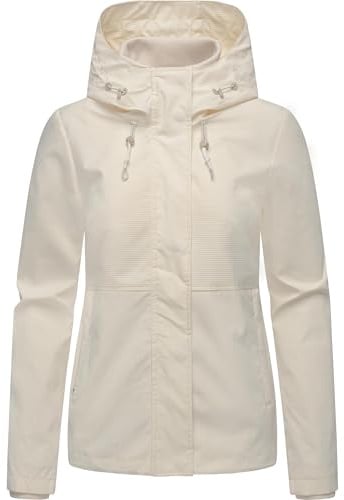 Ragwear Damen leichte wasserdichte und atmungsaktive Übergangsjacke Sommerjacke kurz mit Verstellbarer Kapuze mit feiner Rillenstruktur Sunniva B YOUMODO Ivory Gr. S